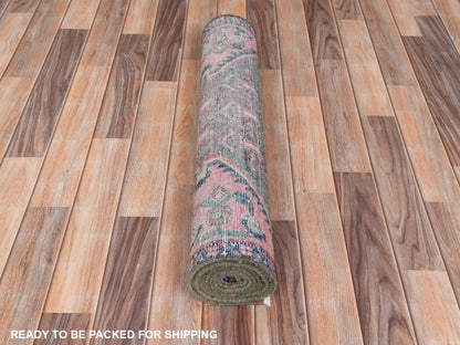 Hamadan Vintage hand-knotted worn wool runner in Pink & Hot Pink, 2'8" x 8'10" — SKU O061884 (view 5)