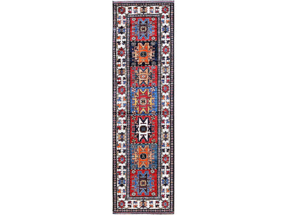Ersari Kazak hand-knotted wool runner in Red & Ivory, 2'10" x 9'8" — SKU O0618