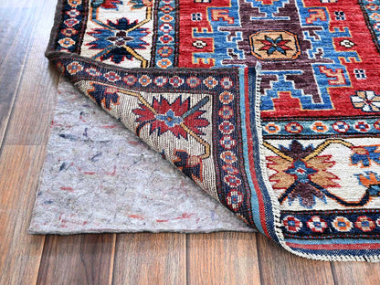 Ersari Kazak hand-knotted wool runner in Red & Ivory, 2'10" x 9'8" — SKU O0618 (view 3)