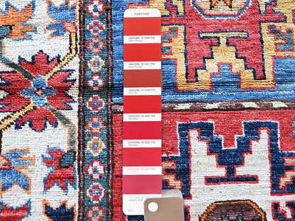 Ersari Kazak hand-knotted wool runner in Red & Ivory, 2'10" x 9'8" — SKU O0618 (view 4)