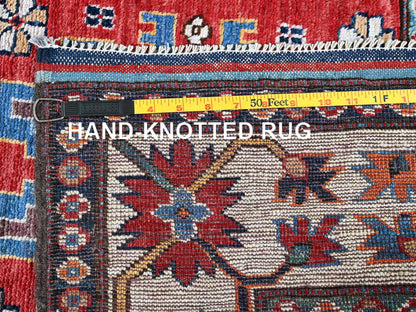 Ersari Kazak hand-knotted wool runner in Red & Ivory, 2'10" x 9'8" — SKU O0618 (view 7)