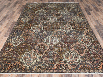 Brown 5'7" x 8'5" Vintage Hand knotted Wool Rug - Sku: O061907
