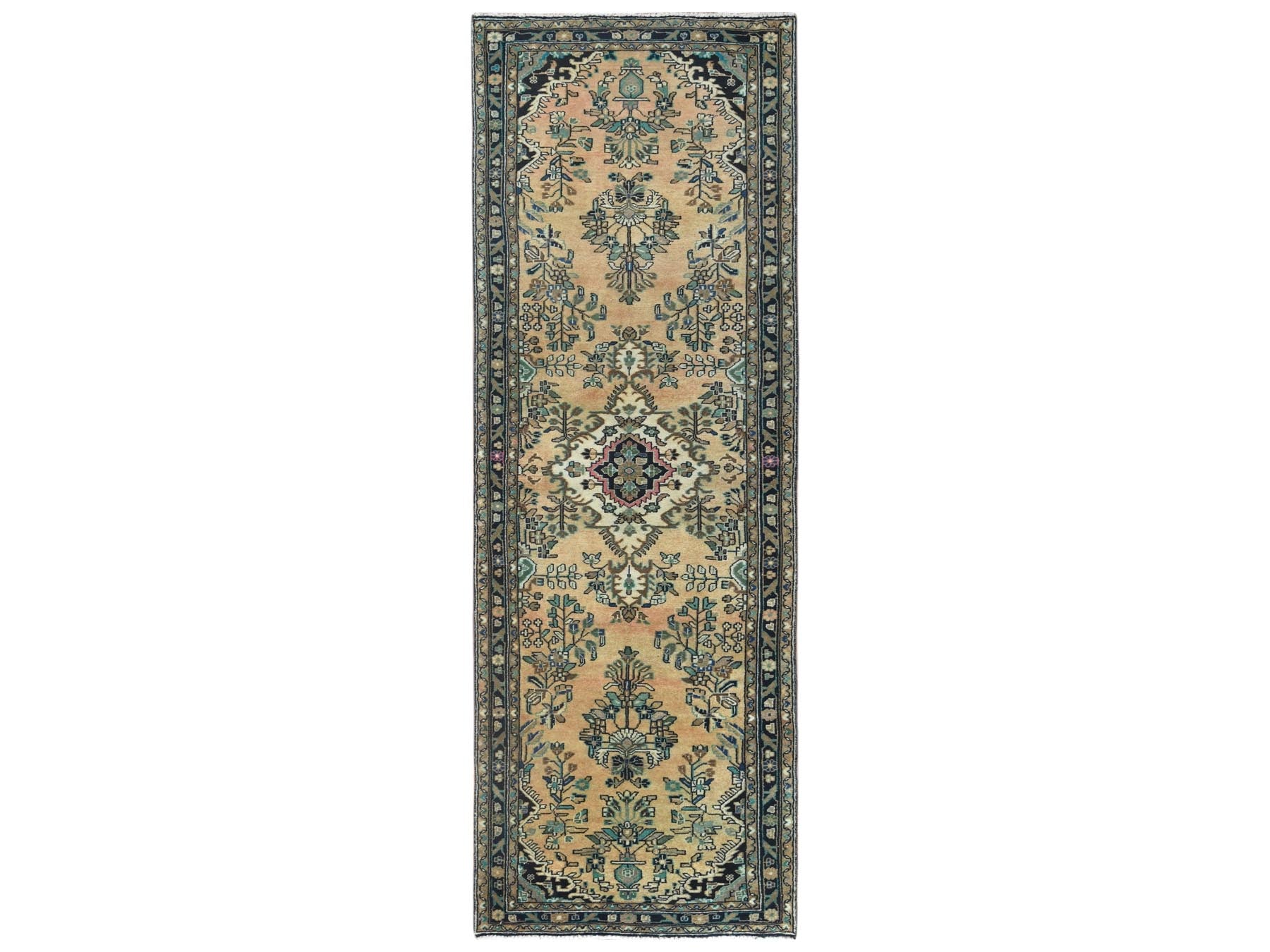Brown 3'5" x 10'1" Vintage Hand knotted Wool Rug - Sku: O061944