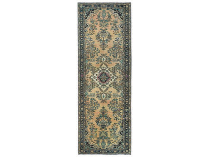 Brown 3'5" x 10'1" Vintage Hand knotted Wool Rug - Sku: O061944