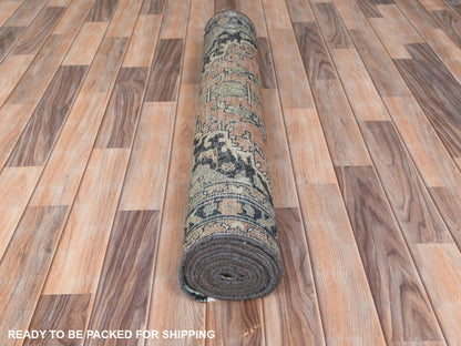Brown 3'5" x 10'1" Vintage Hand knotted Wool Rug - Sku: O061944