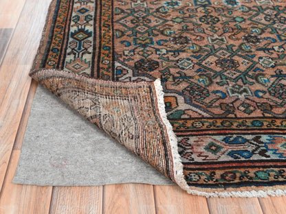 Vintage hand-knotted worn wool runner in Red & Ivory, 3'6" x 9'7" — SKU O061946 (view 3)