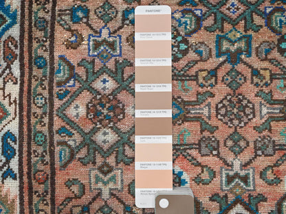 Vintage hand-knotted worn wool runner in Red & Ivory, 3'6" x 9'7" — SKU O061946 (view 4)