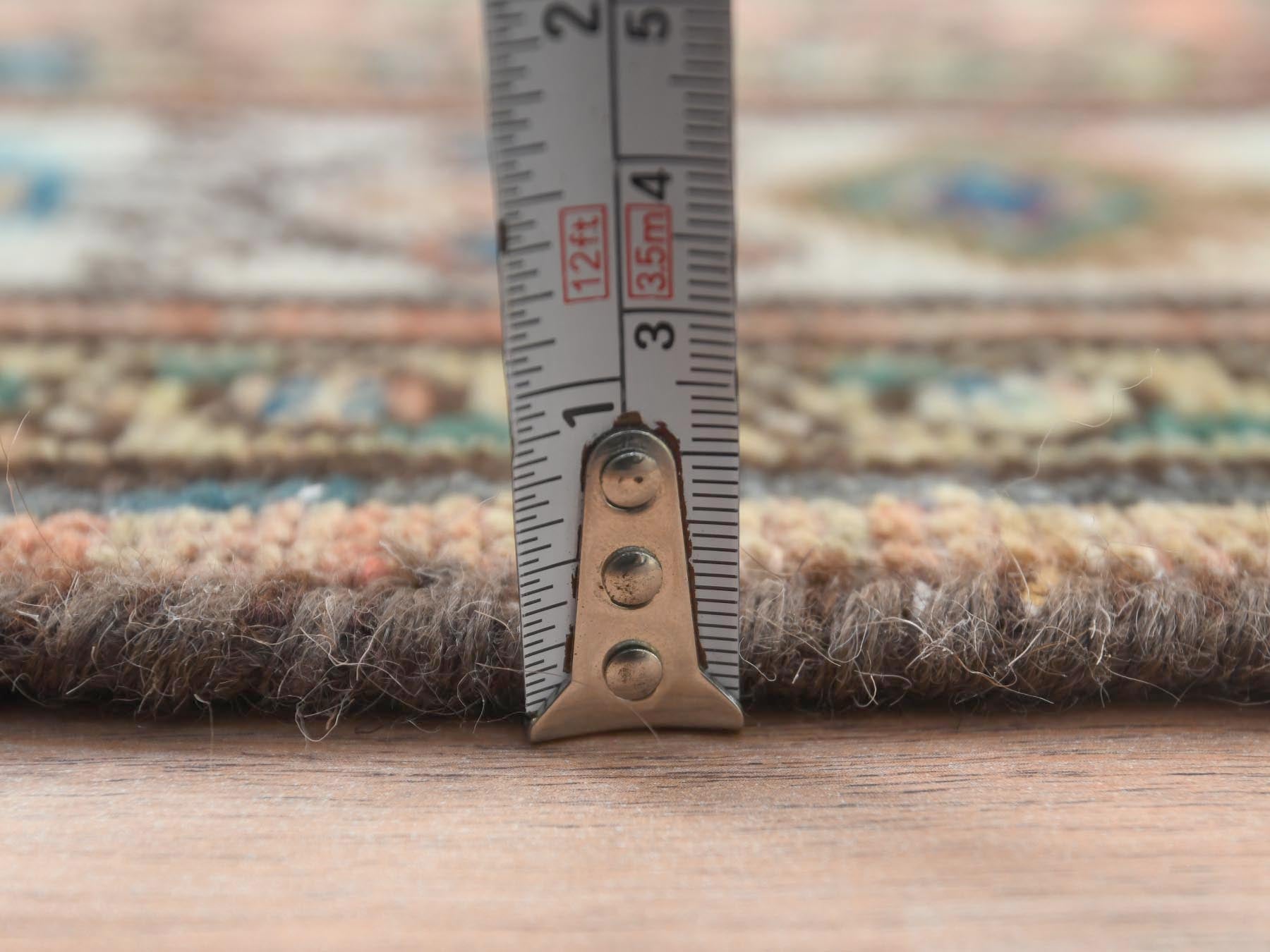 Vintage hand-knotted worn wool runner in Red & Ivory, 3'6" x 9'7" — SKU O061946 (view 6)
