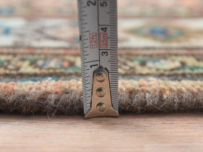 Vintage hand-knotted worn wool runner in Red & Ivory, 3'6" x 9'7" — SKU O061946 (view 6)
