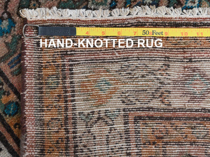 Vintage hand-knotted worn wool runner in Red & Ivory, 3'6" x 9'7" — SKU O061946 (view 7)