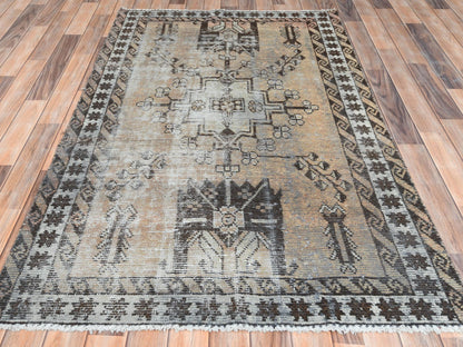 Beige 3'10" x 6'0" Vintage Hand knotted Wool Rug - Sku: O061951