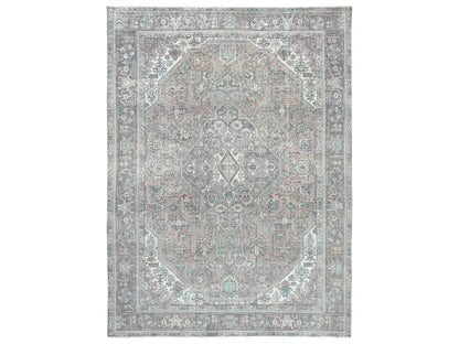 Tabriz Vintage hand-knotted worn wool rug in Orange & Purple, 8' x 10'8" — SKU O061978
