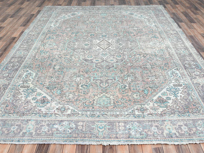 Tabriz Vintage hand-knotted worn wool rug in Orange & Purple, 8' x 10'8" — SKU O061978 (view 2)
