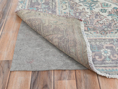 Tabriz Vintage hand-knotted worn wool rug in Orange & Purple, 8' x 10'8" — SKU O061978 (view 4)