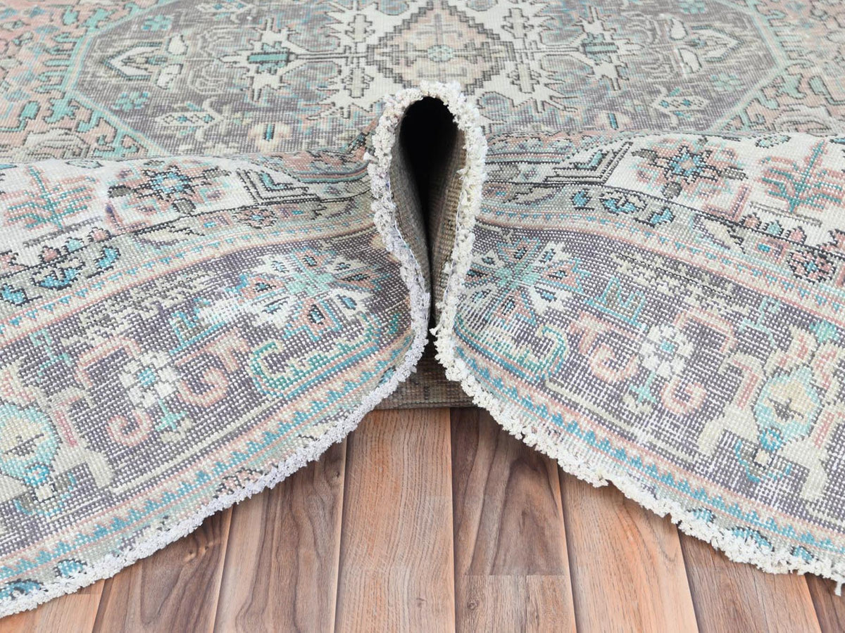 Tabriz Vintage hand-knotted worn wool rug in Orange & Purple, 8' x 10'8" — SKU O061978 (view 5)