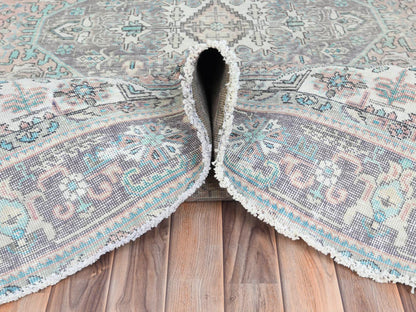 Tabriz Vintage hand-knotted worn wool rug in Orange & Purple, 8' x 10'8" — SKU O061978 (view 5)