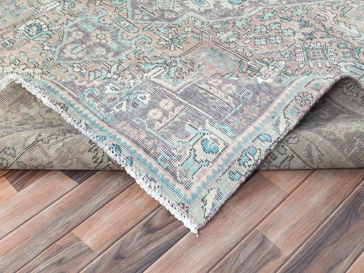 Tabriz Vintage hand-knotted worn wool rug in Orange & Purple, 8' x 10'8" — SKU O061978 (view 6)