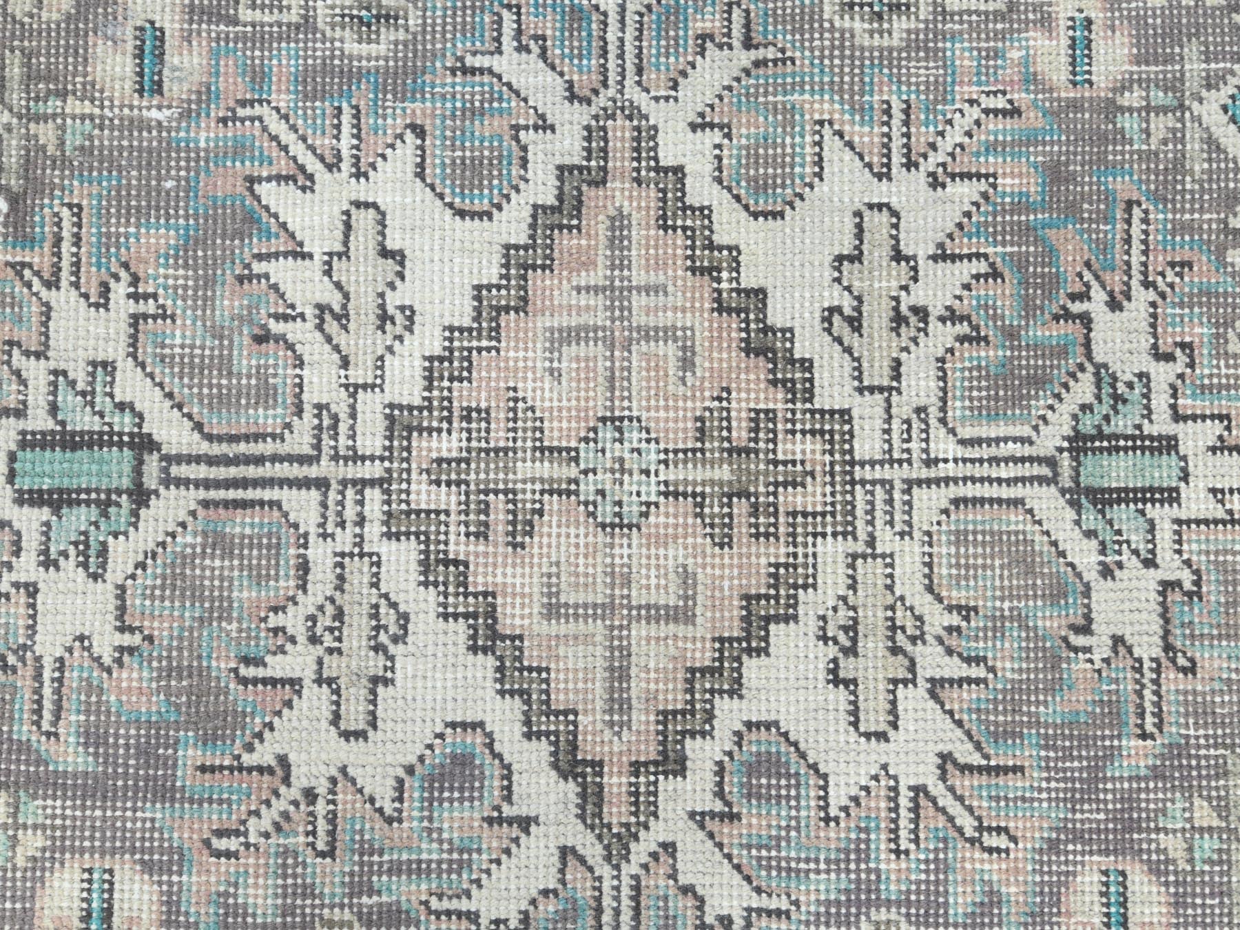 Tabriz Vintage hand-knotted worn wool rug in Orange & Purple, 8' x 10'8" — SKU O061978 (view 8)