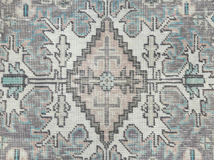 Tabriz Vintage hand-knotted worn wool rug in Orange & Purple, 8' x 10'8" — SKU O061978 (view 8)