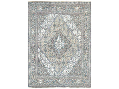 Tabriz Vintage hand-knotted worn wool rug in Ivory & Brown, 7'1" x 9'9" — SKU O061989