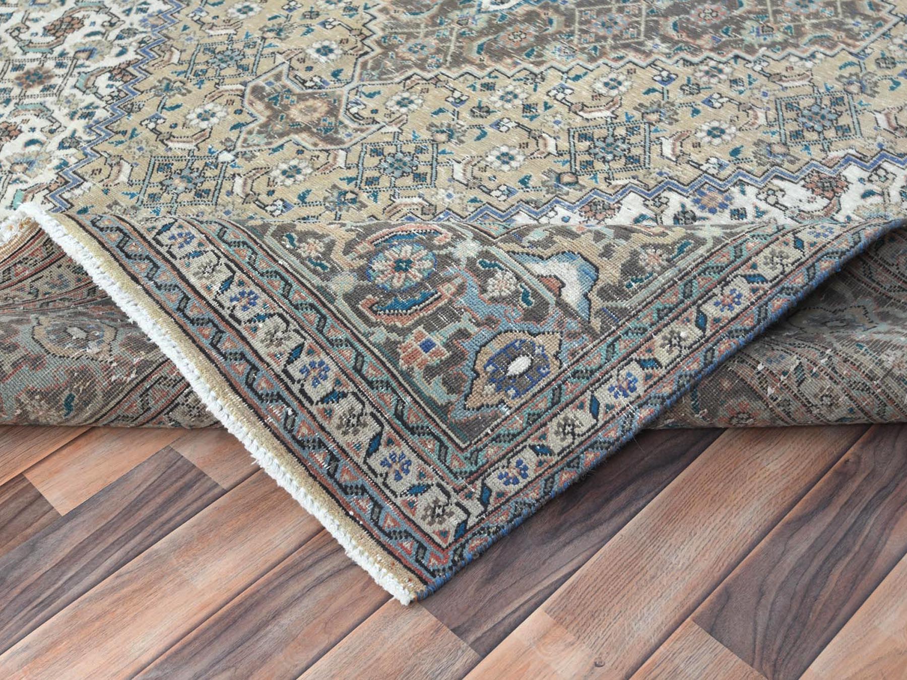 Tabriz Vintage hand-knotted worn wool rug in Ivory & Brown, 7'1" x 9'9" — SKU O061989 (view 6)