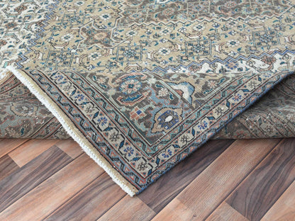 Tabriz Vintage hand-knotted worn wool rug in Ivory & Brown, 7'1" x 9'9" — SKU O061989 (view 6)