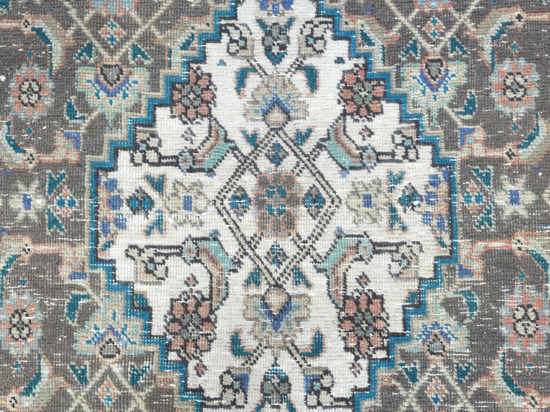 Tabriz Vintage hand-knotted worn wool rug in Ivory & Brown, 7'1" x 9'9" — SKU O061989 (view 8)