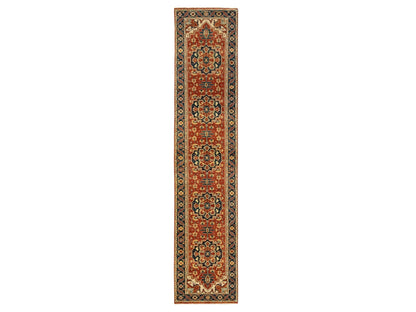 Heriz Heriz hand-knotted wool runner in Red & Navy Blue, 2'6" x 12'2" — SKU O062011