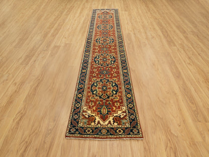 Red 2'6" x 12'2" Traditional Hand knotted Wool Rug - Sku: O062011