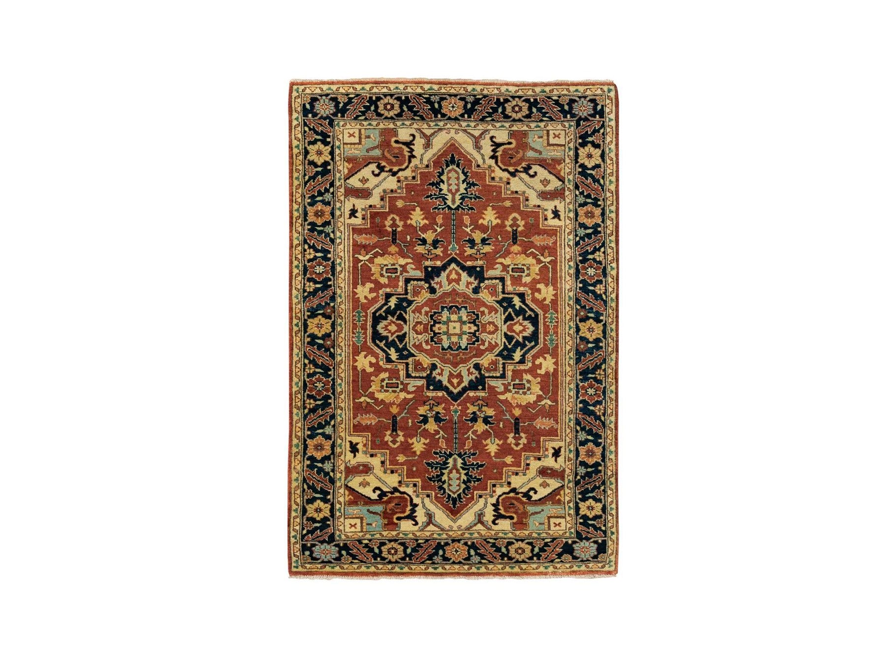 Heriz Heriz hand-knotted wool rug in Red & Navy Blue, 3'1" x 5'2" — SKU O062018