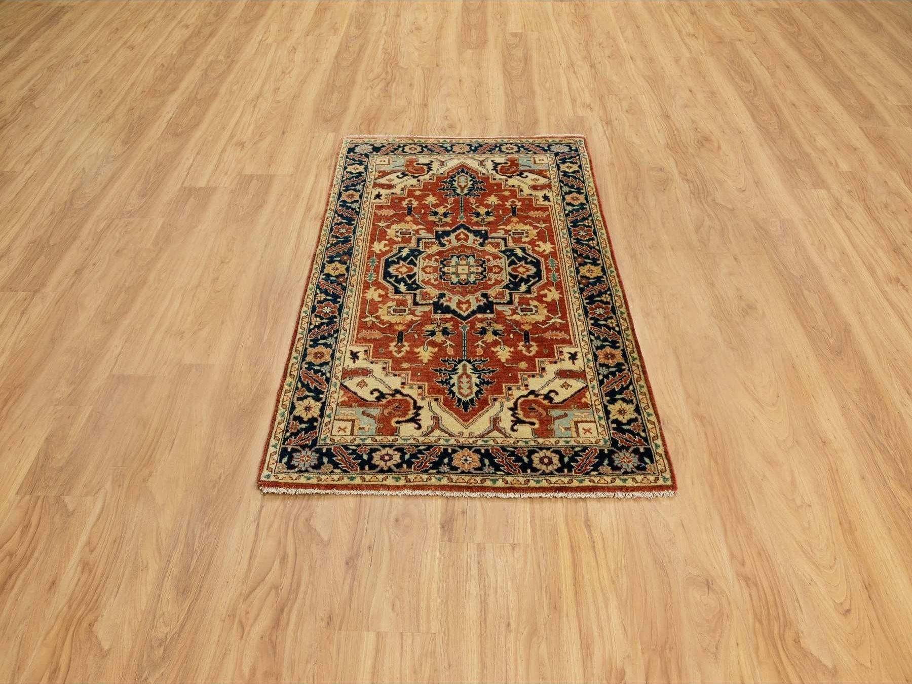 Heriz Heriz hand-knotted wool rug in Red & Navy Blue, 3'1" x 5'2" — SKU O062018 (view 2)
