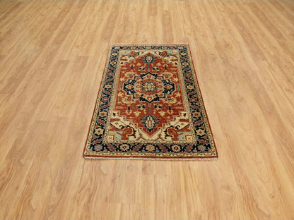 Red 3'1" x 5'2" Traditional Hand knotted Wool Rug - Sku: O062018