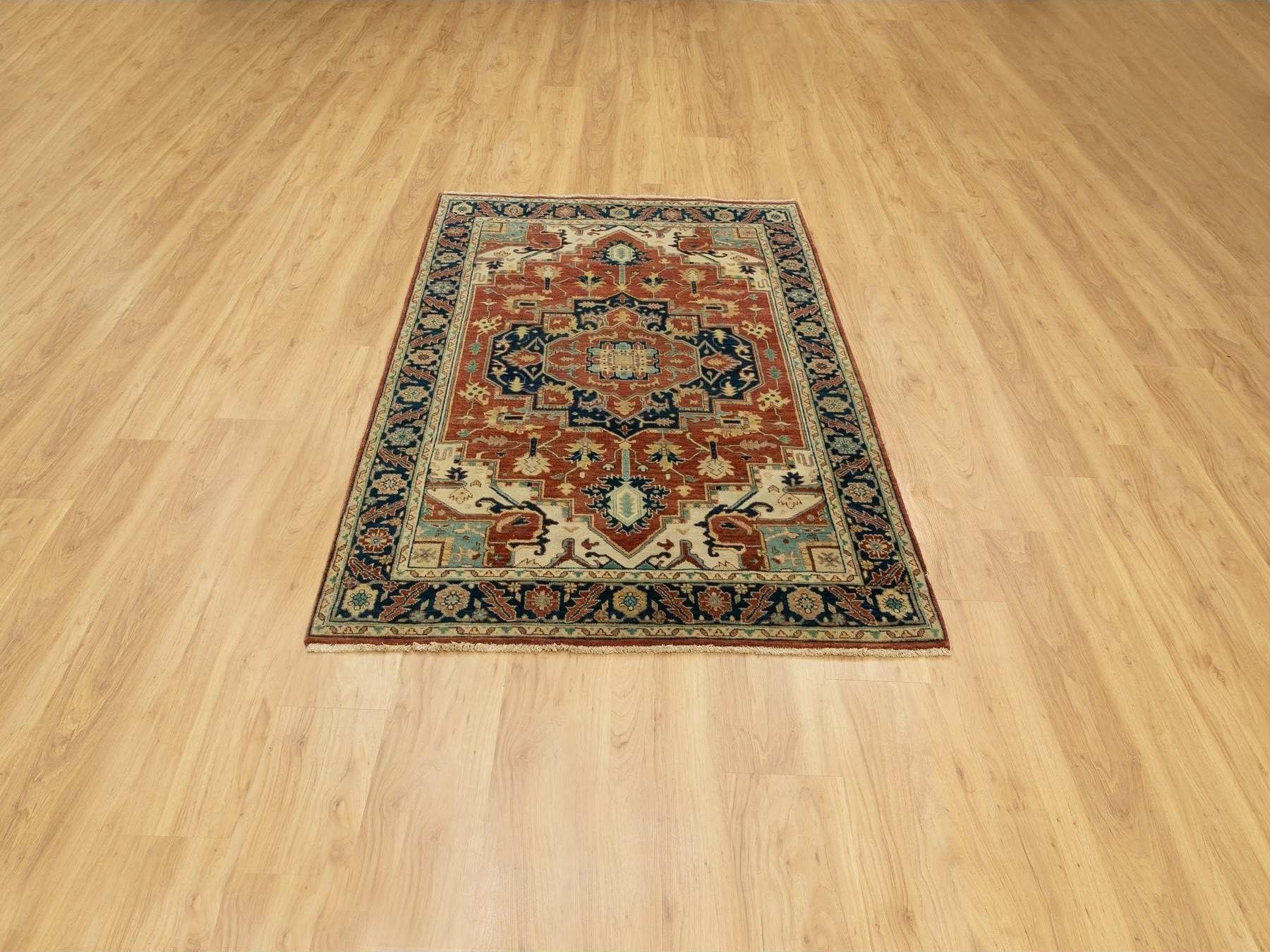 Heriz Heriz hand-knotted wool rug in Red & Navy Blue, 4'1" x 6' — SKU O062021 (view 2)