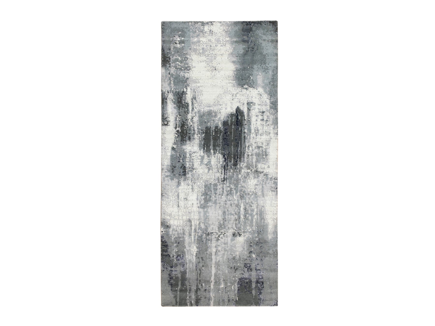 Gray 4'3" x 10'0" Modern / Contemporary Hand knotted Wool/Silk Rug - Sku: O062024