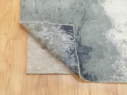 Modern / Contemporary hand-knotted wool/silk runner in Gray, 4'3" x 10' — SKU O062024 (view 3)