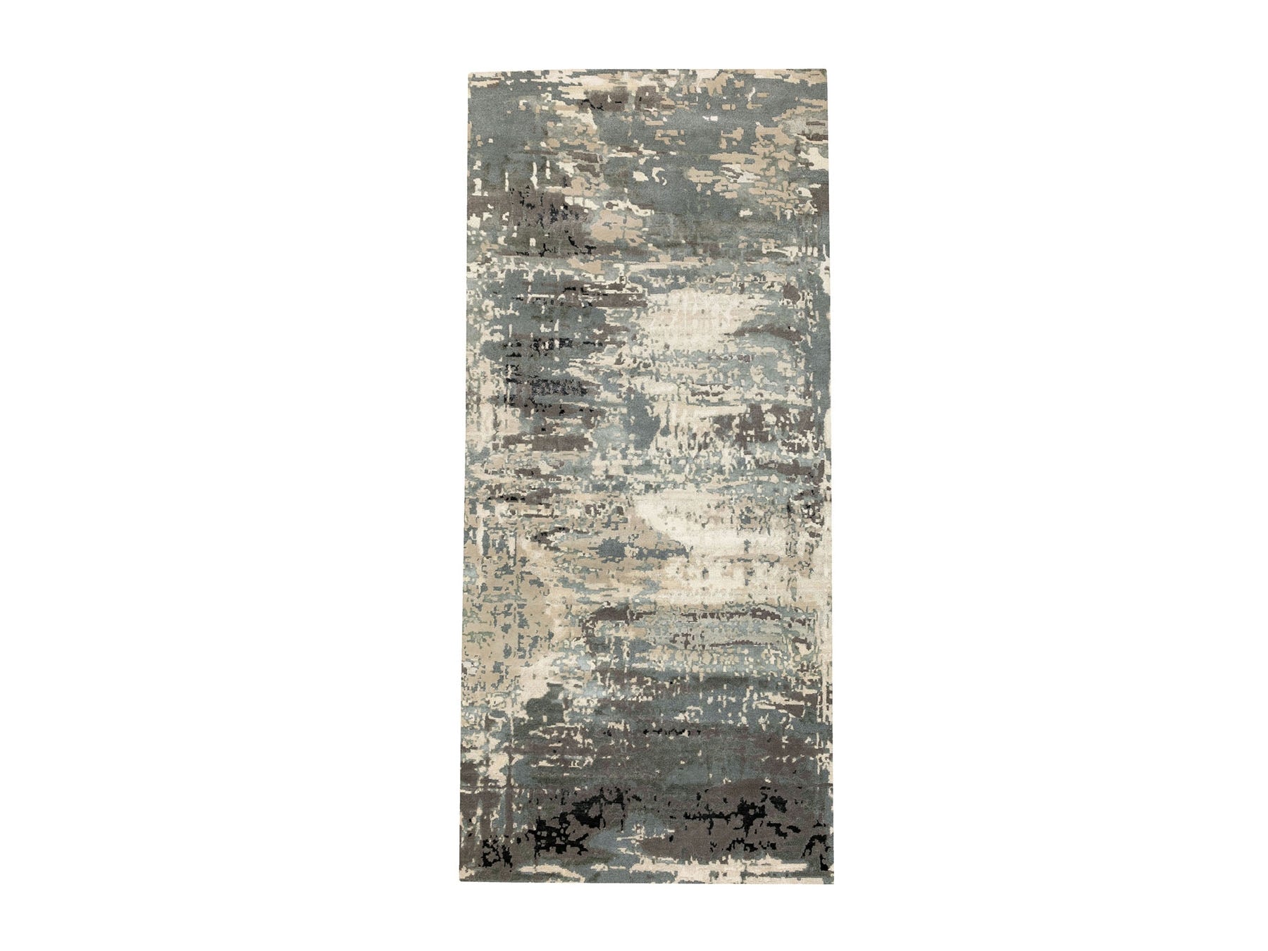 Gray 4'1" x 10'0" Modern / Contemporary Hand knotted Wool/Silk Rug - Sku: O062025