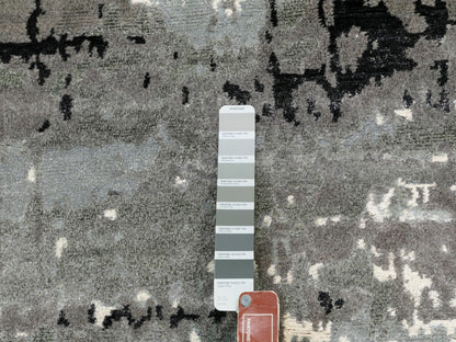 Grey 4'1" x 10'0" Modern / Contemporary Hand knotted Wool/Silk Rug - Sku: O062025