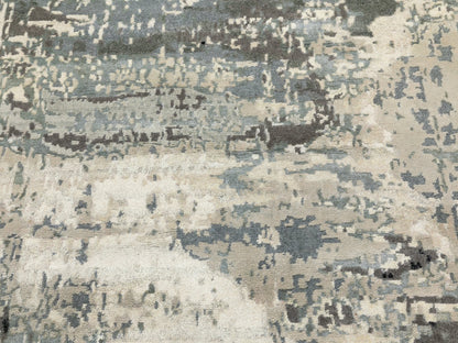 Grey 4'1" x 10'0" Modern / Contemporary Hand knotted Wool/Silk Rug - Sku: O062025