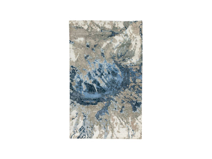 Modern / Contemporary hand-knotted wool/silk rug in Blue, 3'1" x 5' — SKU O062028