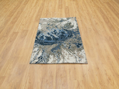 Modern / Contemporary hand-knotted wool/silk rug in Blue, 3'1" x 5' — SKU O062028 (view 2)