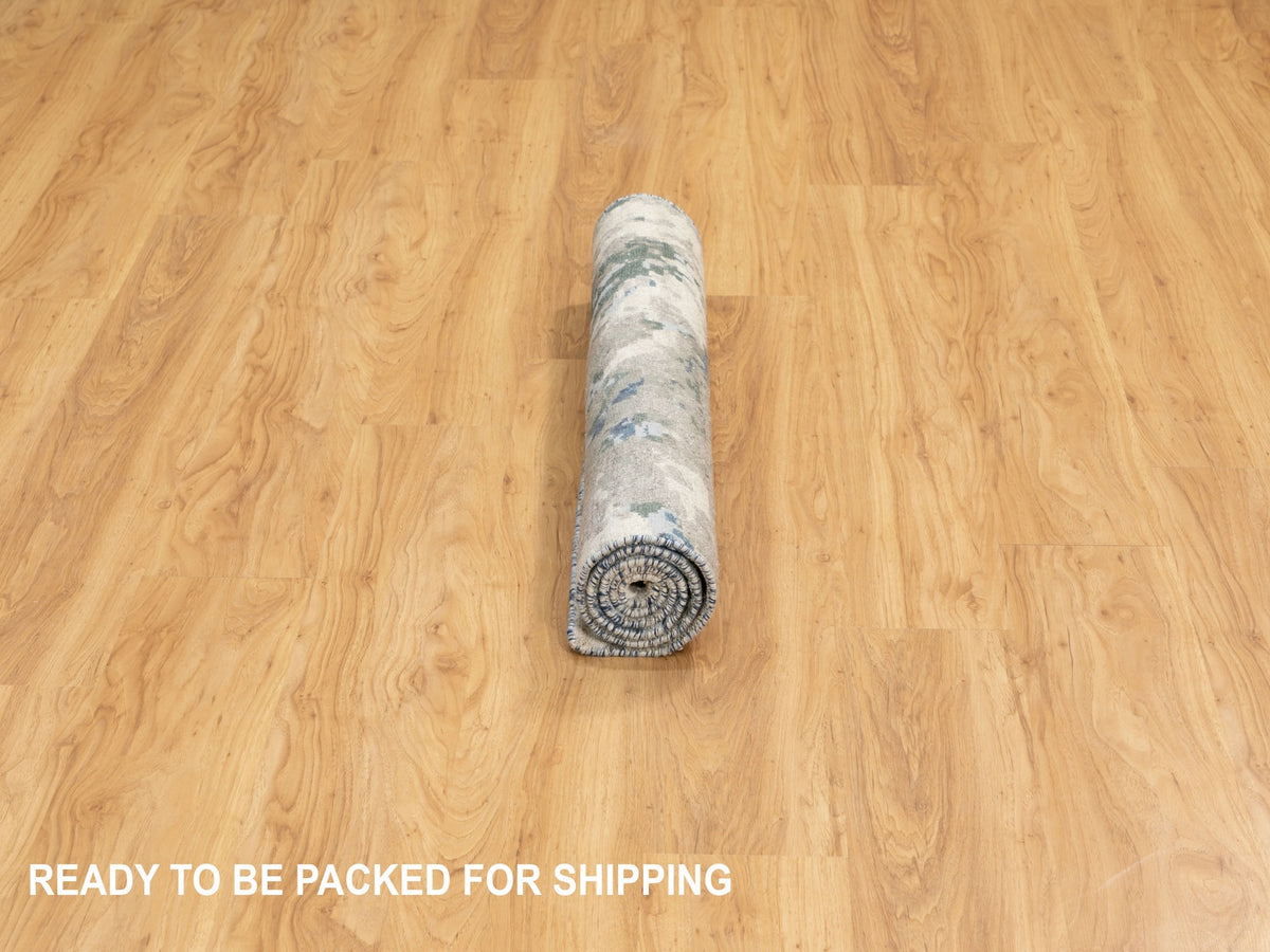 Modern / Contemporary hand-knotted wool/silk rug in Blue, 3'1" x 5' — SKU O062028 (view 6)