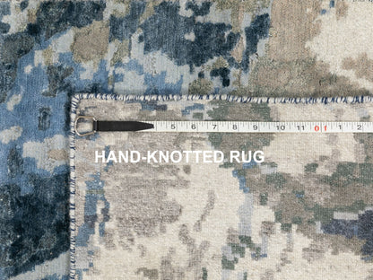 Modern / Contemporary hand-knotted wool/silk rug in Blue, 3'1" x 5' — SKU O062028 (view 8)