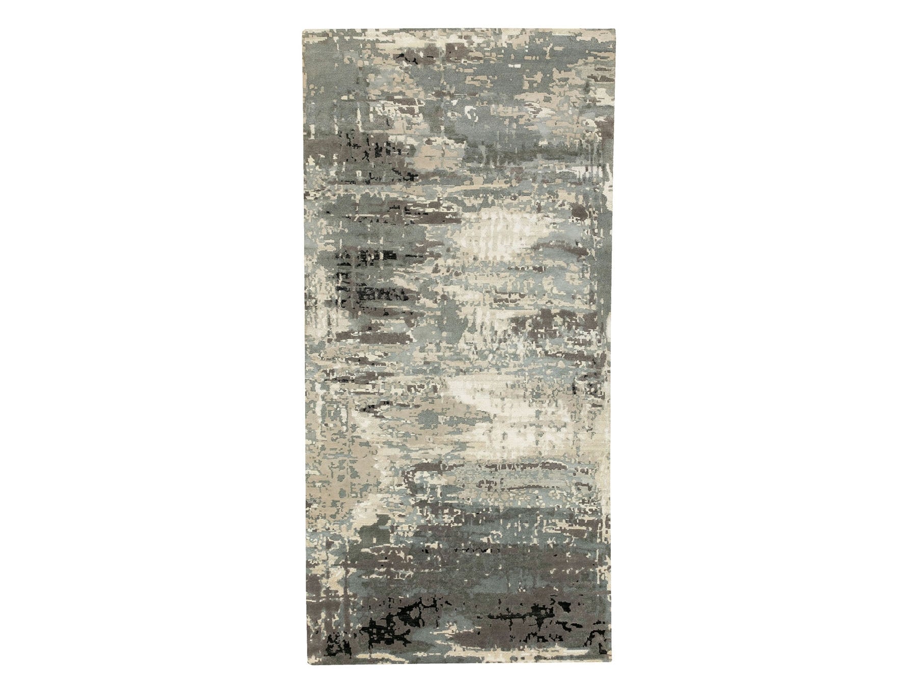Gray 4'0" x 12'0" Modern / Contemporary Hand knotted Wool/Silk Rug - Sku: O062034