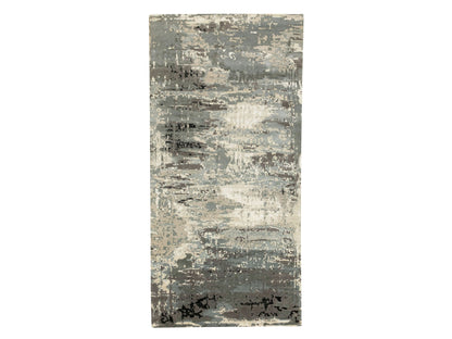 Grey 4'0" x 12'0" Modern / Contemporary Hand knotted Wool/Silk Rug - Sku: O062034