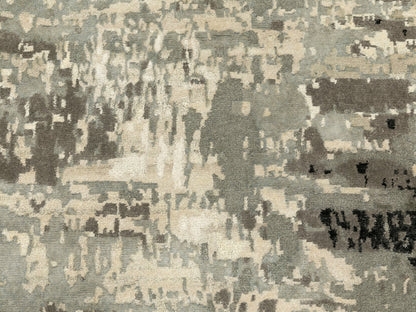 Grey 4'0" x 12'0" Modern / Contemporary Hand knotted Wool/Silk Rug - Sku: O062034
