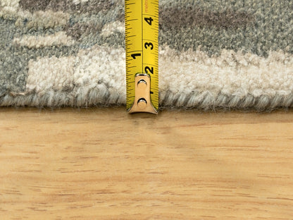 Grey 4'0" x 12'0" Modern / Contemporary Hand knotted Wool/Silk Rug - Sku: O062034