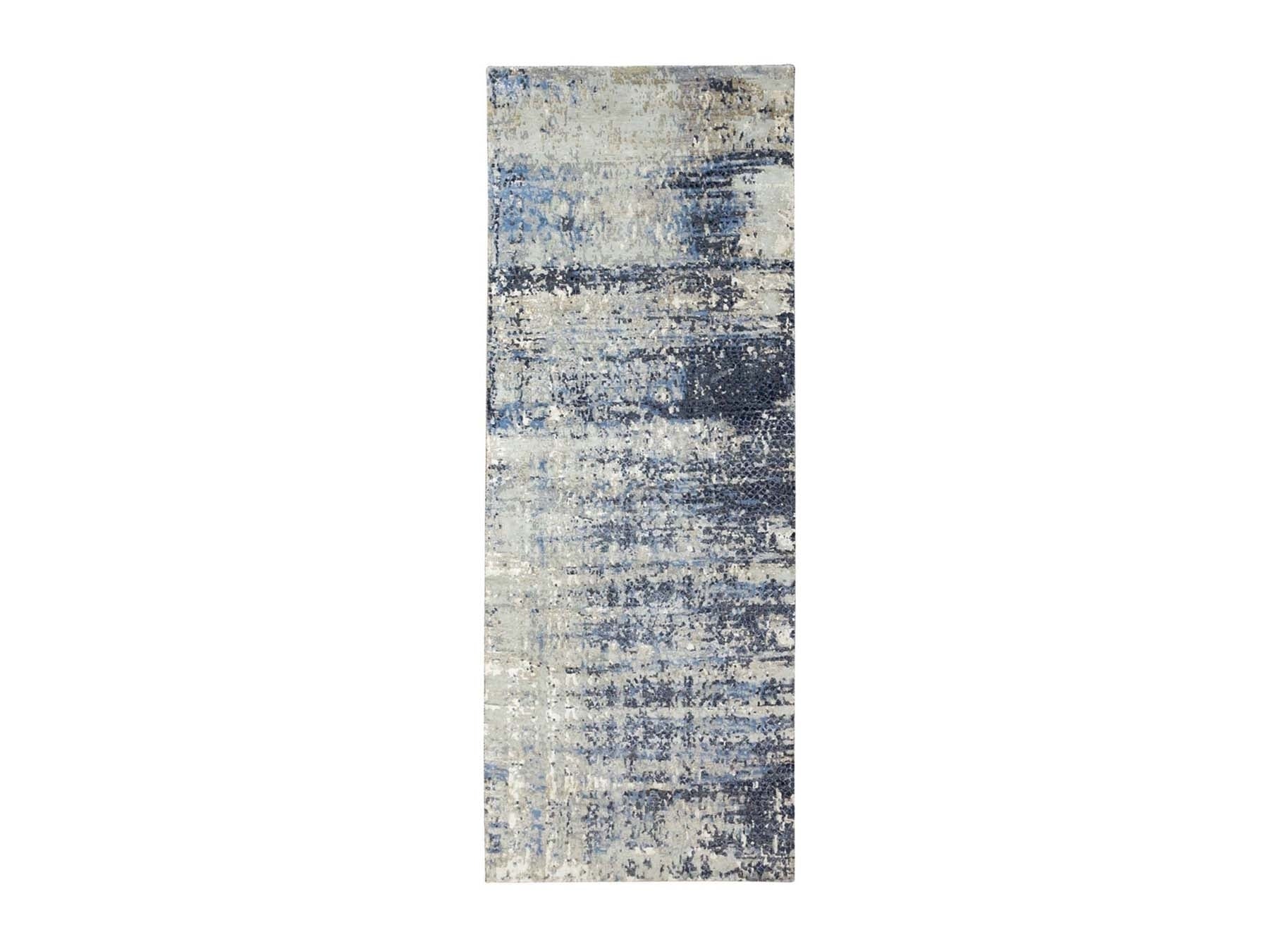 Gray 4'0" x 11'9" Modern / Contemporary Hand knotted Wool/Silk Rug - Sku: O062037