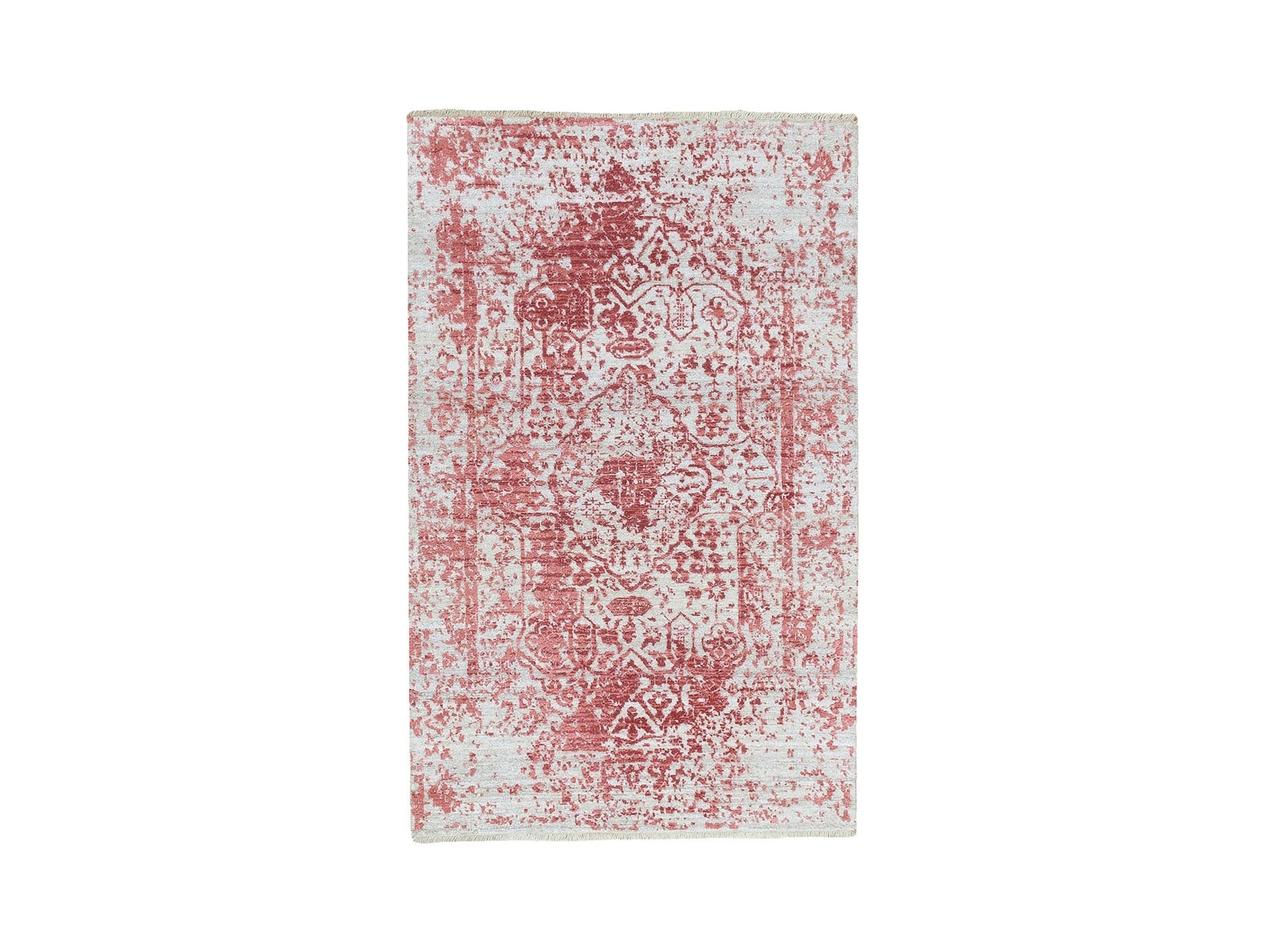 Transitional hand-knotted wool/pure silk rug in Pink, 3' x 5' — SKU O062043