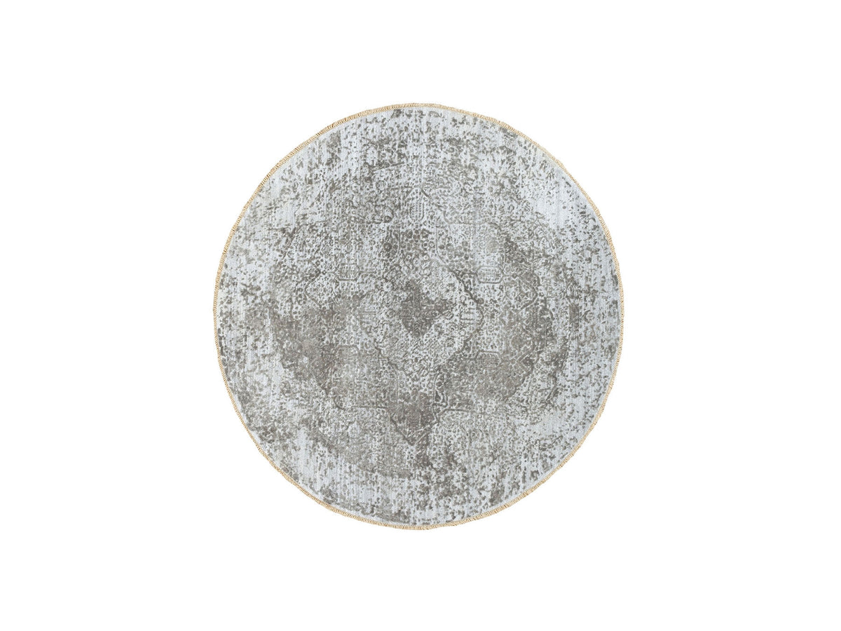 Transitional hand-knotted wool/pure silk rug in Gray, 6' x 6' — SKU O062054