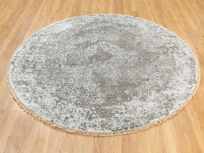 Grey 6'0" x 6'0" Transitional Hand knotted Wool/Silk Rug - Sku: O062054